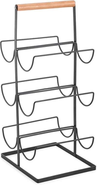 Thijox - Wijnrek Wandbevestiging voor 6 Flessen - Elegant Metaal Zwart met Bamboe Accenten - Ideaal voor Wijnliefhebbers, Keuken en Woonkamer Decorati
