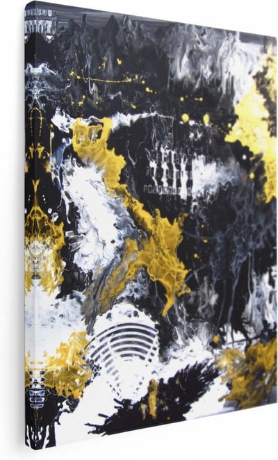 Artaza Canvas Schilderij Abstracte Kunst - 30x40 cm - Klein - Muurdecoratie Woonkamer - Wanddecoratie Goud - Kamer Accessoires