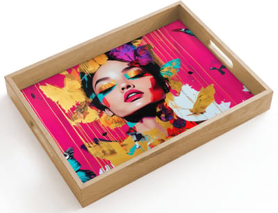 Dienblad hout 40x30 cm - Schootdienblad - Vrouw - Abstract - Kleurrijk - Borrelplank rechthoek - Plateau dienbladen