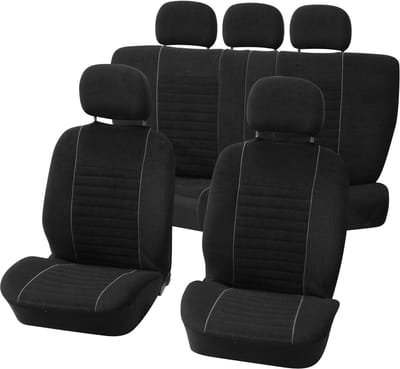 Carpoint Stoelhoezenset Velours 9-Delig – Zwart/Grijs – Deelbare Achterbank met Ritsen – Wasbaar 30°C