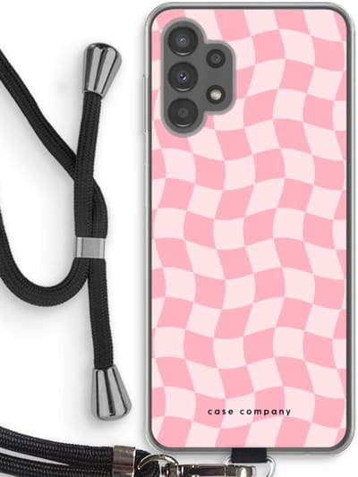 Case Company® - Hoesje met koord geschikt voor Samsung Galaxy A13 4G hoesje met Koord - Grid Roos - Telefoonhoesje met Zwart Koord - Bescherming aan alle Kanten en Over de Schermrand