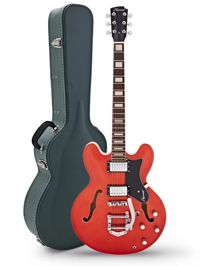 Hartwood Revival Vibrato semi-akoestische gitaar & harde koffer, gebrand oranje
