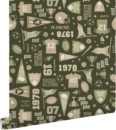 ESTAhome behang sportthema groen en beige - 50 x 900 cm - 131946