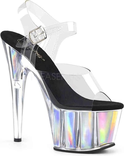 Pleaser - ADORE-708HGI Sandaal met enkelband, Paaldans schoenen - Paaldans schoenen - 35 Shoes - Zilverkleurig