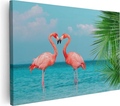 Artaza Canvas Schilderij Flamingo - 30x20 cm - Klein - Muurdecoratie Kust - Wanddecoratie Woonkamer - Kamer Accessoires Tropisch