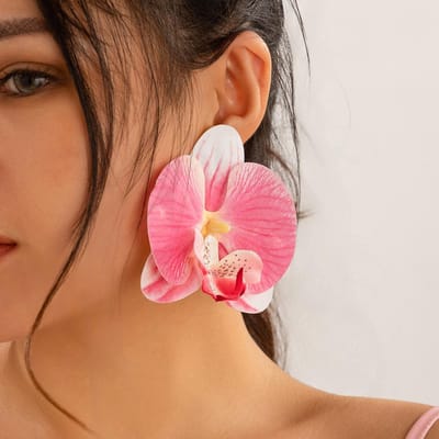 Vlinderorchidee Oorbellen Met Overdreven Groot Bloemontwerp, Perfect Voor Gepersonaliseerde Oorbellen Voor Vrouwen En Vakantiecadeaus. pink