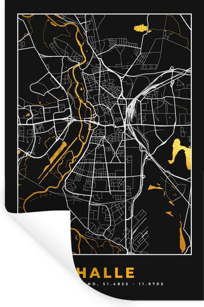 Muurstickers - Sticker Folie - Halle - Stadskaart - Goud - Plattegrond - Kaart - Duitsland - 20x30 cm - Plakfolie - Muurstickers Kinderkamer - Zelfklevend Behang - Zelfklevend behangpapier - Stickerfolie