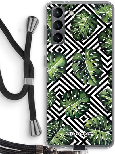 Case Company® - Hoesje met koord geschikt voor Samsung Galaxy S21 hoesje met Koord - Geometrische jungle - Telefoonhoesje met Zwart Koord - Bescherming aan alle Kanten en Over de Schermrand