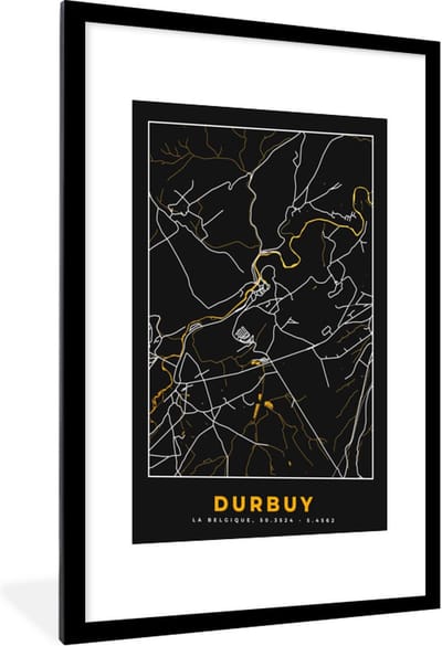 Fotolijst incl. Poster - Stadskaart - Durbuy - Goud - Plattegrond - Kaart - 60x90 cm - Posterlijst