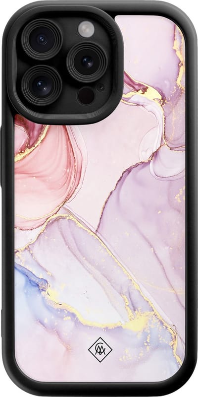 Casimoda® hoesje - Geschikt voor iPhone 15 Pro Max - Marmer roze paars - Effen telefoonhoesje met lensbescherming - Siliconen/TPU - Backcover - Paars