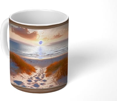 Mok - Koffiemok - Doorkijk - Strand - Duinen - Zonsondergang - Mokken - 350 ML - Beker - Koffiemokken - Theemok
