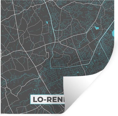 Muurstickers - Sticker Folie - Kaart – Plattegrond – Stadskaart – Lo Reninge – België - Grijs - 100x100 cm - Plakfolie - Muurstickers Kinderkamer - Zelfklevend Behang XXL - Zelfklevend behangpapier - Stickerfolie