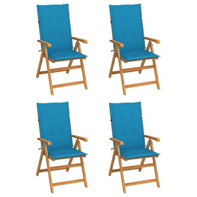 vidaXL - Inklapbare - stoelen - 4 - st - met - blauwe - kussens - massief - teakhout