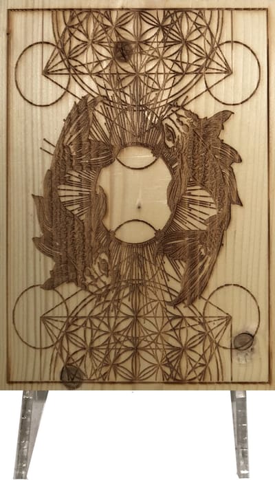 CharredArt - Houten Bord Metatron Karp | Hout kunst - Huis decoratie woonkamer - Wanddecoratie accessoires - Kamer interieur decoraties