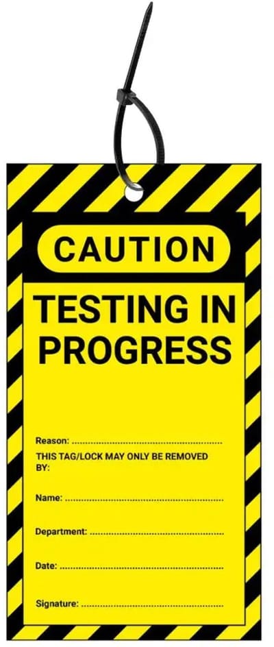 LOTO tags testing in progress EN - 10 stuks - inclusief tiewraps