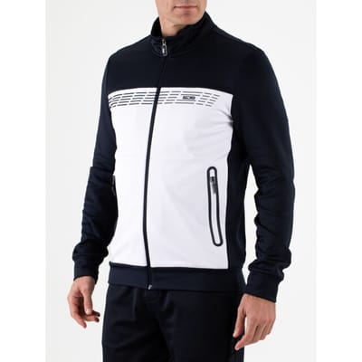 Sjeng Sports AMIRO Trainingsjack Heren - Blauw Wit - Powerstretch en ritszakken - Tennis en Fitness - sneldrogend