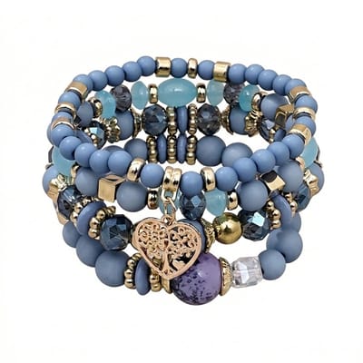 Blauw goudkleurig parel armband dames kralen armband elastische stretch armband met levensboom hart hanger meerlaagse stapelbare sieraden voor dagelijks gebruik en feestelijke gelegenheden