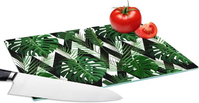 Glazen Snijplank - 28x20 - Monstera - Zwart Wit - Patronen - Snijplanken Glas