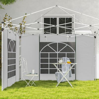 MEUNIQ partytent zijwanden set van 2 met raam en ritssluitingsdeur, 295 x 195 cm, voor 3x3 m en 3x6 m paviljoen of partytent, polyester, wit