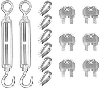 Set van 14 touwspanners, draadspanners en kabelklemmen voor diverse toepassingen