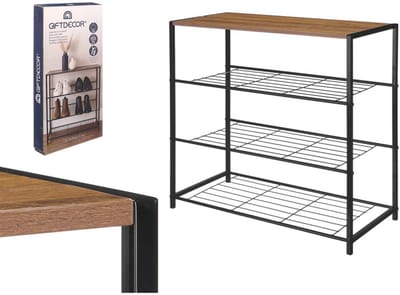 Schoenenrek 4-Laags - Zwart - Houten Plank - Schoenenbank - Metaal - Schoenenkast - 30 x 63 x 63 cm