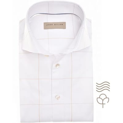 John Miller Overhemd Large Check Cotton Non-Iron Wit-Beige / male