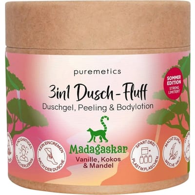 puremetics 3in1 doucheverzorging Douchefluff ‘Madagaskar: vanille, kokos & amandel’ Doucheschuim Unisex 250 g
