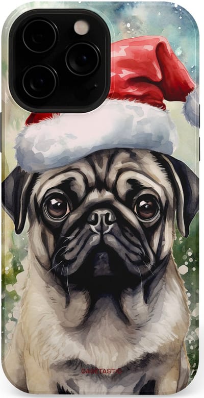 Casetastic hoesje geschikt voor Apple iPhone 13 Pro Max - MagSafe - Dubbellaagse bescherming - Aquarel Kerstmis Pug Hond - Fashion Case - Grijs Taupe Donkergrijs Saliegroen
