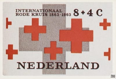 Briefkaart met afbeelding Rode kruis – 100 jaar Rode Kruis postzegel