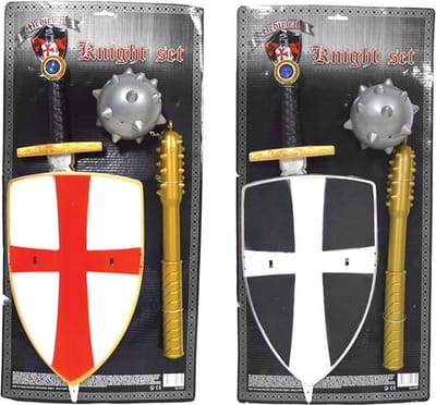 Ridderset 3-delig - nepzwaard, schild en nepknots - Verkleedaccessoire - Assorti - Wit - Zwart