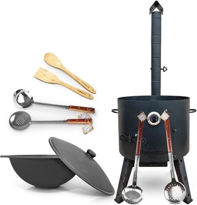 Vuuroven Gietijzeren Pan - Buitenkeuken Kazan - Gezellig Buiten Koken - Dikke Wand Constructie - 22 Liter Capaciteit - Zwart