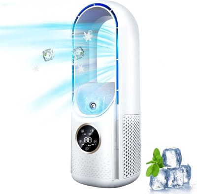 Mobiele Aircooler - Bladloze Ventilator - USB ventilatoren - Aircooler 3 in 1 - Bladloze ventilator stil - Mini Climatiseur en Luchtbevochtiger - met 6 Snelheden - Stil Sorteersysteem Luchtzuivering - voor Kantoor en Camping - Wit