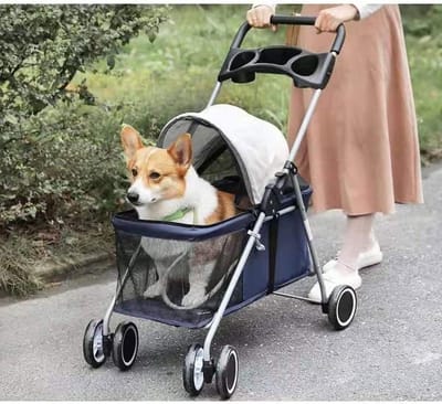 Huisdierkinderwagen - Hondenkinderwagen Kattenbuggy - Huisdieren Vervoeren - Opvouwbaar Ventilerend - 33 lbs Draagvermogen - Blauw