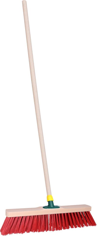 Brumag Straatbezem ODIN voor harde ondergrond - Harde bezemkop rood van 40 cm breed - Houten steel 130 cm