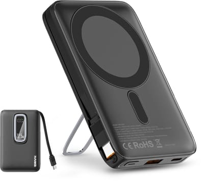 Powerbank 10.000 mAh geschikt voor MagSafe met USB C Kabel - 3 in 1 Ontwerp - 22.5W Draadloze Powerbank - Inclusief 60W Oplaadkabel - Snellaadfunctie - USB & USB C - Zwart