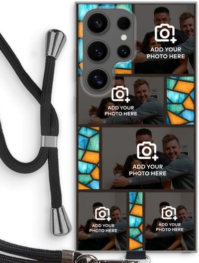 Gepersonaliseerd - Case Company® - Hoesje met koord geschikt voor Samsung Galaxy S24 Ultra hoesje met Koord - Glas in lood - Telefoonhoesje met Zwart Koord - Bescherming aan alle Kanten en Over de Schermrand