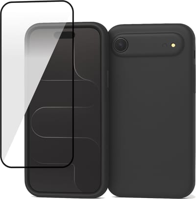 Hoesje geschikt voor iPhone 17 Air - Screenprotector Volledig Dekkend Glas - Mat Back Case Zwart