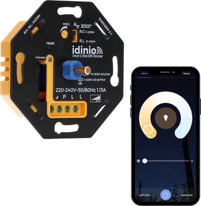 IDINIO Slimme Dimmer met app - Universeel voor alle dimbare lampen - 2 draads - Max. 250W - Dimmers