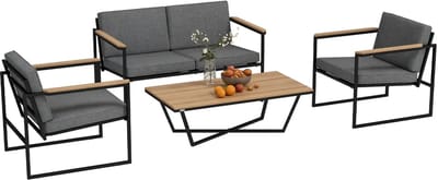 Balkonset 4 personen - Tuinset - Bistroset - Grijs - Weerbestendig - 4 delig - 4 stoelen - 4 personen - Metaal
