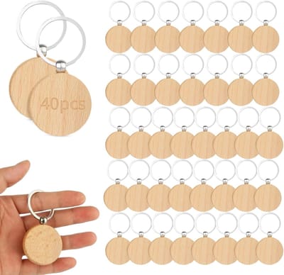 longziming - 40 stuks - DIY houten sleutelhangers - Houten Sleutelhangers Blanco Rond - Sleutelhanger - hout - Schilderen, Graveren En Personaliseren