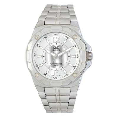 Q&Q Q842J201Y - Horloge - Analoog - Heren - Mannen - stalen band - Rond - Streepjes - Staal - Zilverkleurig - Wit