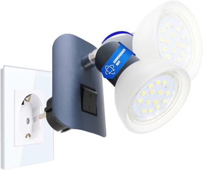 Trango LED-stekkerlamp 11-045 *CALI* in antraciet mat met glazen kap Stekkerlamp incl. 1x GU10 LED-lamp 3000K warm wit & tuimelschakelaar Leeslamp, keukenlamp, fittinglamp, wandlamp