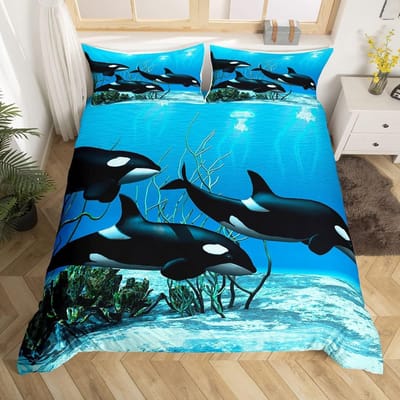 Walvis Dekbedovertrek Twin Maat Oceaan Thema Beddengoed Set Voor KinderenNautische Zeil Dekbed Set Oceaan Dekbed Set Oceaan Decoratie 3 Delen AU Double(180*210cm)3pcs
