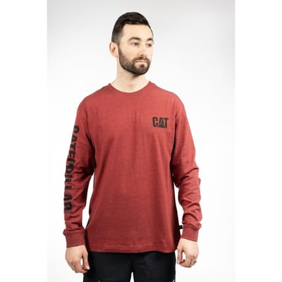 Caterpillar Merkenbanner Lange Mouwen Katoenen Heren Rode T-Shirt