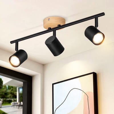 NETTLIFE Opbouwspot - Hout - zwart - rond - 3-lichts - GU10 Fitting - draaibar Plafondspot - Hoogwaardig Design - Metaal - Max.25W - Vintage Plafondlamp - voor Hal | Woonkamer | Keuken - Zonder Lichtborn - L 42.5cm