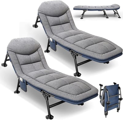 Inklapbaar Campingbed - Opvouwbaar Ligbed - Outdoor Ontspanning - 6-voudig Verstelbaar - 190 x 65 cm - Zwart Grijs