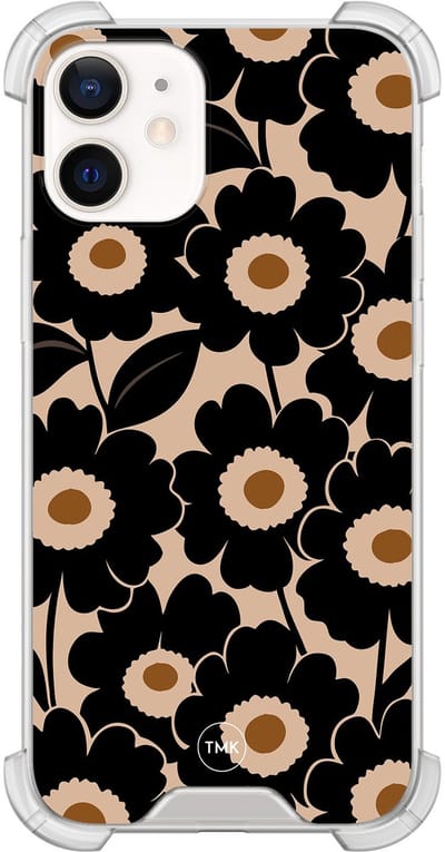 Shockproof hoesje geschikt voor Apple iPhone 12 mini - Bloom luxe - Schokbestendig - Verhoogde randen - TPU case - Extra Sterke Back Cover - Bloemen - Transparant, Zwart