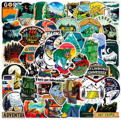 ProductGoods Outdoor Bos & Camping Thema Stickers – 50 Stuks - Waterproof - Scrapbooking & Journaling