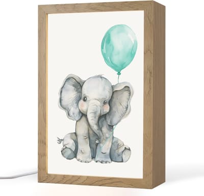 Nachtlampje 20x30 cm - Kinder lampje - Olifant - Baby - Dieren - Blauwe ballon - Tafellamp kinderkamer - Slaapkamer lamp - Bedlamp kinderen - Kinderlampje stopcontact - Wandlamp babykamer - Nachtlampjes
