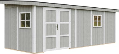 Timbela M941B-TUNDRA GREY - LP SmartSide Tuinhuis op houtbasis - 14,3 m² - 648x248xH231 cm - zonder vloer en zijwand (totaal 3 wanden) met verf